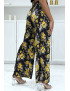 Pantalon palazzo plissé noir à motif fleuris