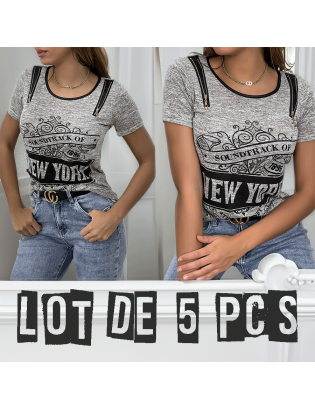 Lot de 5 Tee shirts taupe imprimé avec fermeture eclair