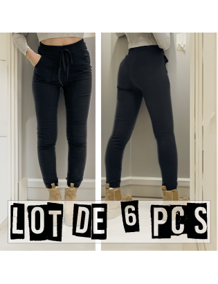 Lot de 6 Pantalons slim noir extensible taille haute à cordon et poches - 1