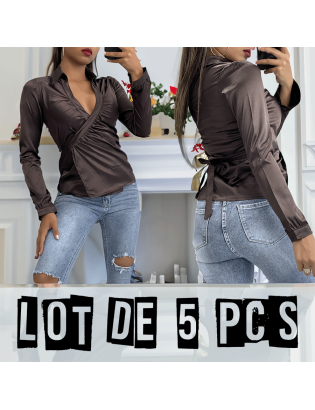 Lot de 5 Cache coeur Marron satiné  - 1