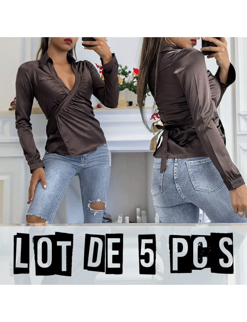 Lot de 5 Cache coeur Marron satiné  - 1