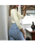 Haut manche 3/4 en maille côtelé beige très extensible  - 1