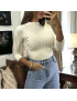 Haut manche 3/4 en maille côtelé beige très extensible  - 3