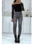 Legging noir taille haute et molletonné motif jean délavé - 3