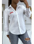 Chemise blanche cintrée avec illustration chat - 1