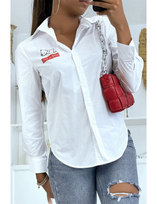 Chemise blanche cintrée avec illustration chat - 4