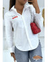Chemise blanche cintrée avec illustration chat - 4