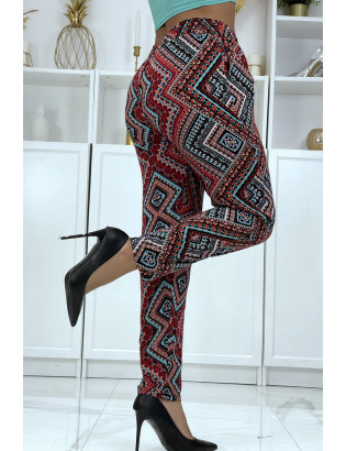 Pantalon fluide noir/rouge à motif floral B-55 - 4