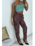 Pantalon fluide noir/rouge à motif floral B-55 - 5