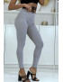 Legging gris matière côtelé côtelé très extensible - 1