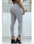 Legging gris matière côtelé côtelé très extensible - 3