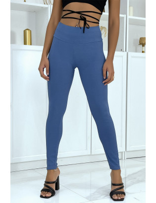 Legging bleu matière côtelé côtelé très extensible - 1
