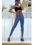 Legging bleu matière côtelé côtelé très extensible - 3