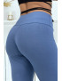 Legging bleu matière côtelé côtelé très extensible - 4