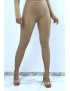 Legging beige en similicuir moulant - 1