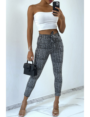 Pantalon slim noir avec motif poches et ceinture - 1