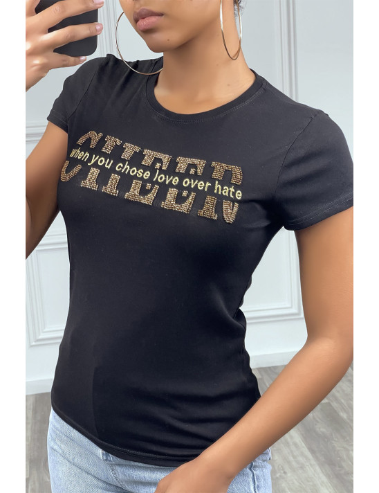 Tee-shirt noir avec écriture dorée - 2