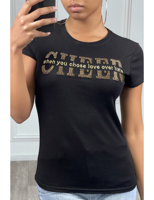 Tee-shirt noir avec écriture dorée - 3