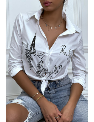 Chemise blanche cintrée avec illustration Paris - 5