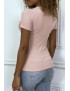 T-shirt moulant rose à manches courtes, col rond - 5