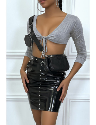 Bolero gris en viscose à manches longues - 1