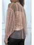 Blouse rose en tulle transparent perlé à col haut - 2