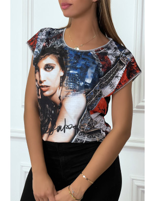 T-shirt noir à imprimé femme art de rue - 1