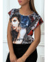 T-shirt noir à imprimé femme art de rue - 1