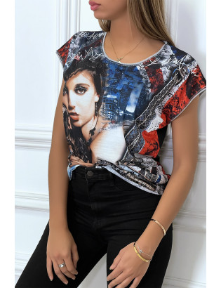 T-shirt noir à imprimé femme art de rue - 3