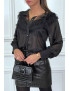 Chemise noire avec dentelle plissé et volant très chic - 1