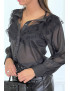 Chemise noire avec dentelle plissé et volant très chic - 3