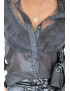 Chemise noire avec dentelle plissé et volant très chic - 5
