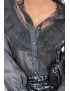 Chemise noire avec dentelle plissé et volant très chic - 6