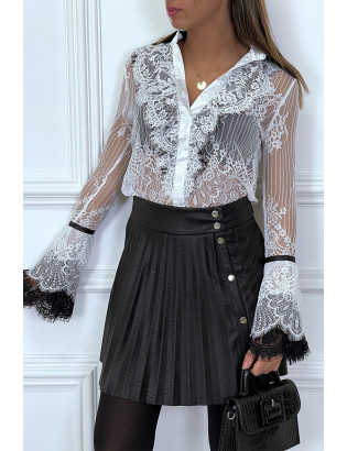 Chemise blanche en dentelle blanche avec col et volant noir - 4