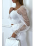 Crop top blanc plissé à élastique et manches en tulle bouffantes plumetis - 2
