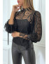 Blouse noire en tulle et dentelle à volants - 2