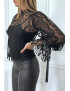Blouse noire en tulle et dentelle à volants - 4