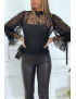 Blouse noire en tulle et dentelle à volants - 6