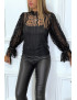 Blouse noire en tulle et dentelle à volants - 8