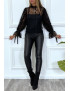 Blouse noire en tulle et dentelle à volants - 9
