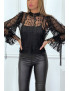 Blouse noire en tulle et dentelle à volants - 11