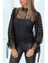 Blouse noire en tulle et dentelle à volants - 12