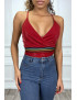 Body bordeaux brillant cache coeur à bande multicolores - 1