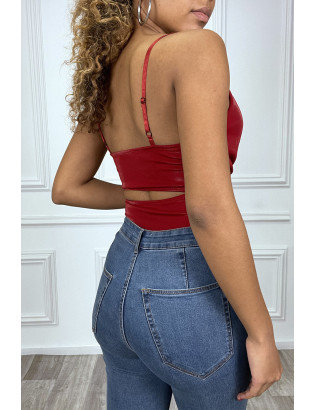 Body bordeaux brillant cache coeur à bande multicolores - 3