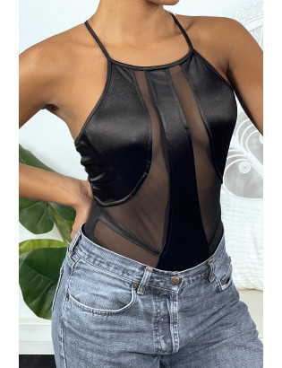 Body noir en satin et semi transparent - 2