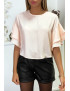 Blouse rose en crêpe avec volants aux manches - 1