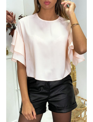 Blouse rose en crêpe avec volants aux manches - 2