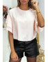 Blouse rose en crêpe avec volants aux manches - 2