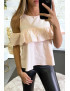 Blouse rose à volant et épaules dénudées effet bouffant. - 1
