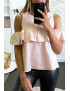 Blouse rose à volant et épaules dénudées effet bouffant. - 3